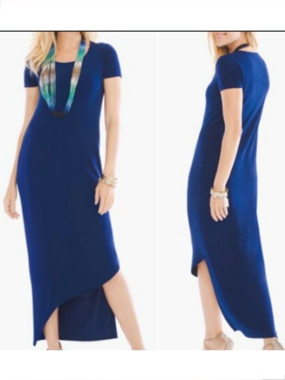 Chicos Travelers Womens Asymmetrical Hem Dress Size 1 (M 8/10) Solid Azure Blue